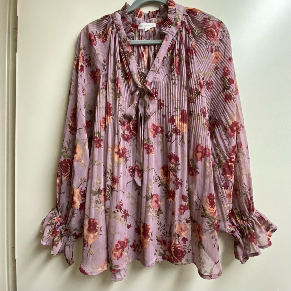 Floral Ruffle Blouse - Purple and Red